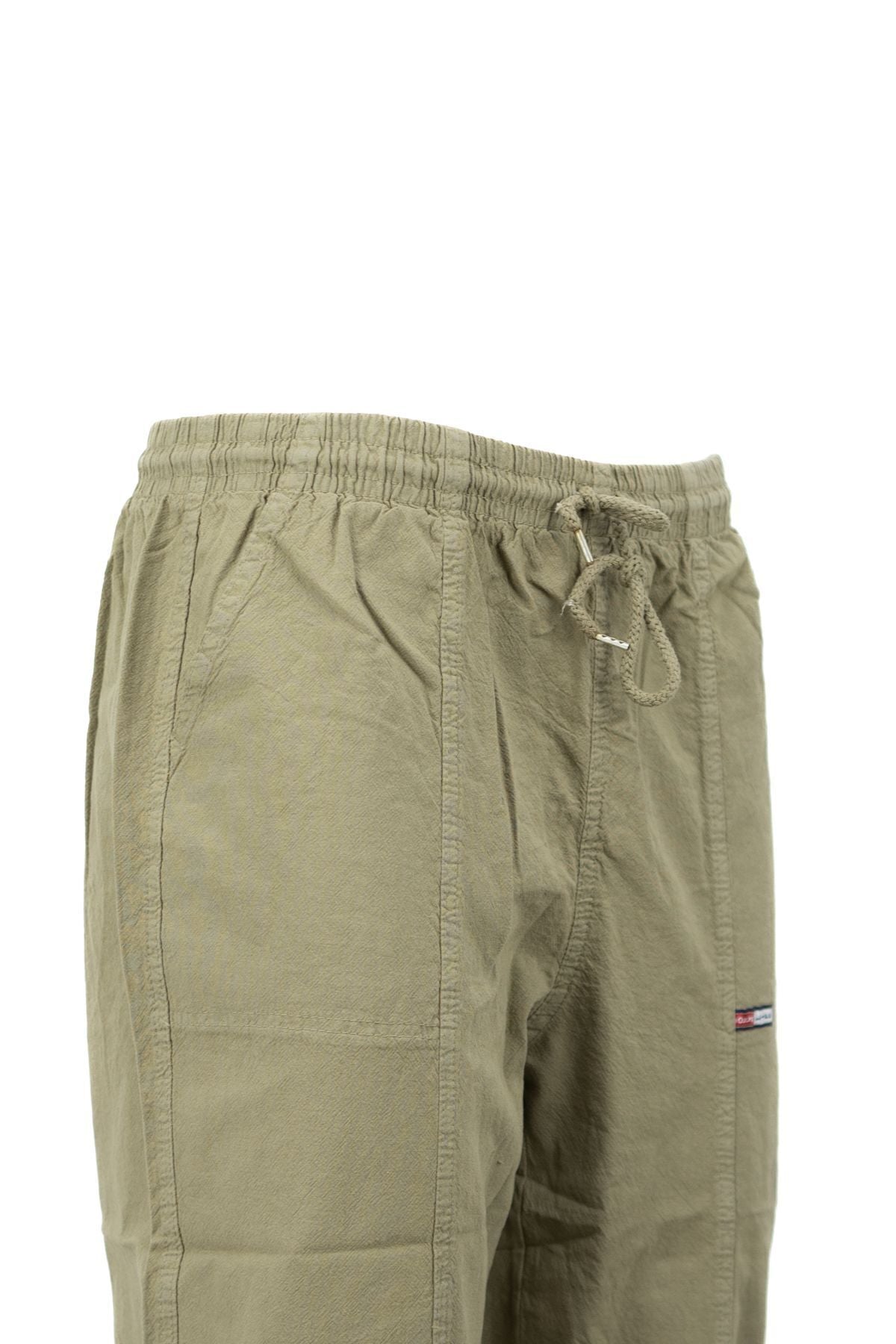 Erkek %100 Saf Pamuk Kumaş Kapri Düz Paça Yanlardan Cepli Beli Bağcıklı Rahat Tam Kalıp